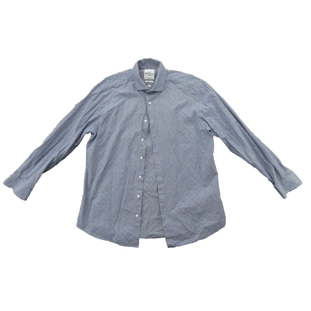 Ben Sherman Shirt Mens 16 32-33 Blue Stretch Slim Fit Long Sleeve
